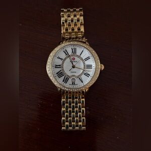 Michele Serein Gold-Tone Diamond Bezel Women's Watch with 3 different straps!